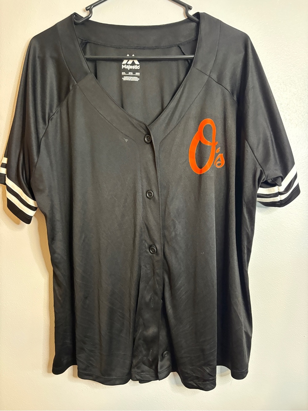 Majestic Black Baseball Button-Up Jersey with Orange "O's" Chest Logo